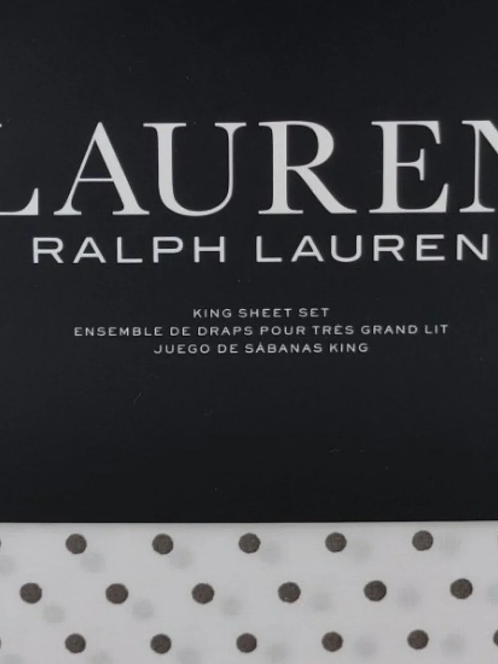 Ralph Lauren King Size Gray Polka Dot 100% Cotton Sheet Set (white background)